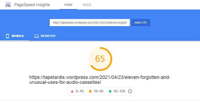 Tape Tardis PageSpeed