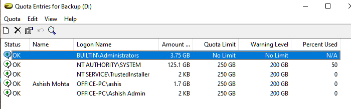activer le quota de disque Windows