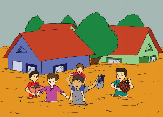 anak mewarnai rumah banjir