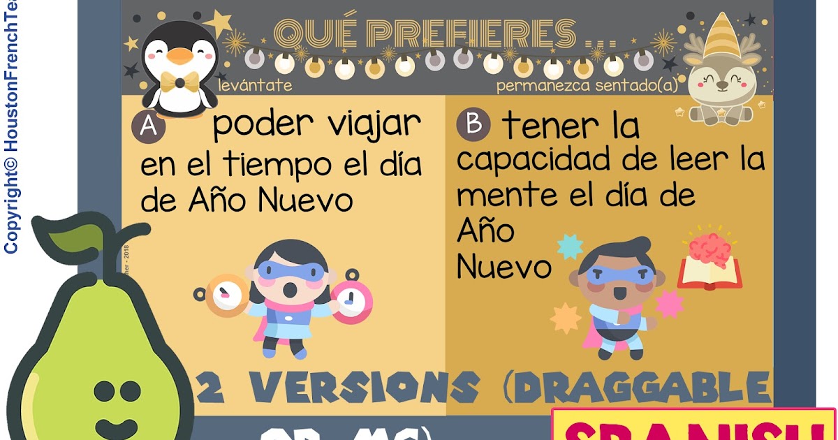 SPANISH Would you rather NEW YEAR Edition January Activity after