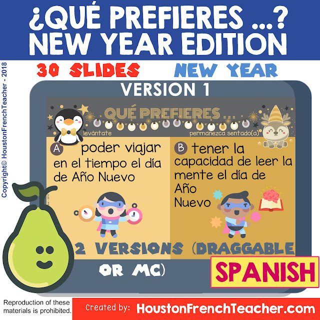 SPANISH Would you rather NEW YEAR Edition January Activity after