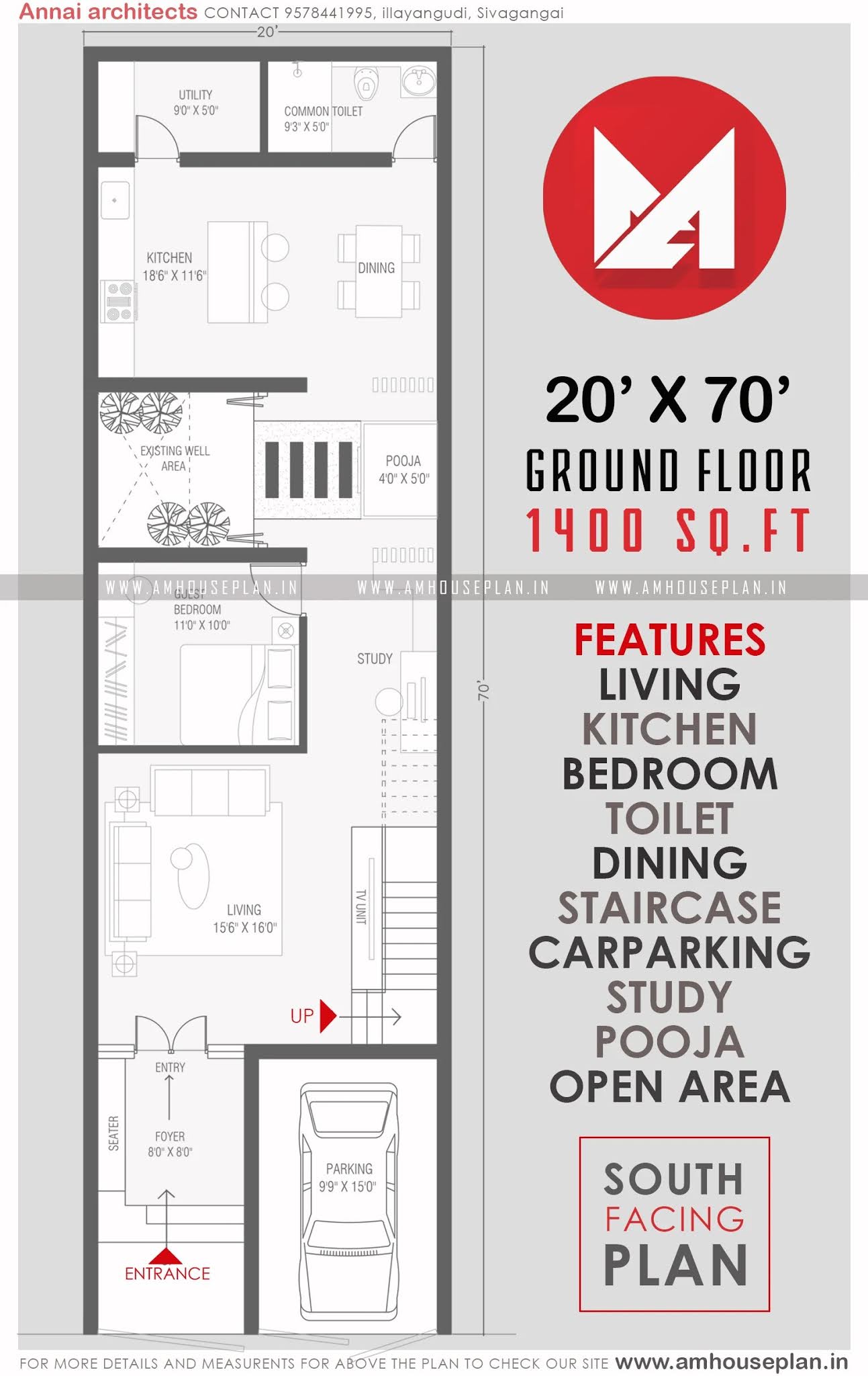 20 x 70 Narrow house plan in india 3BHK