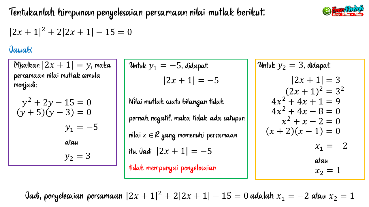 Menentukan Himpunan Penyelesaian Persamaan Nilai Mutlak