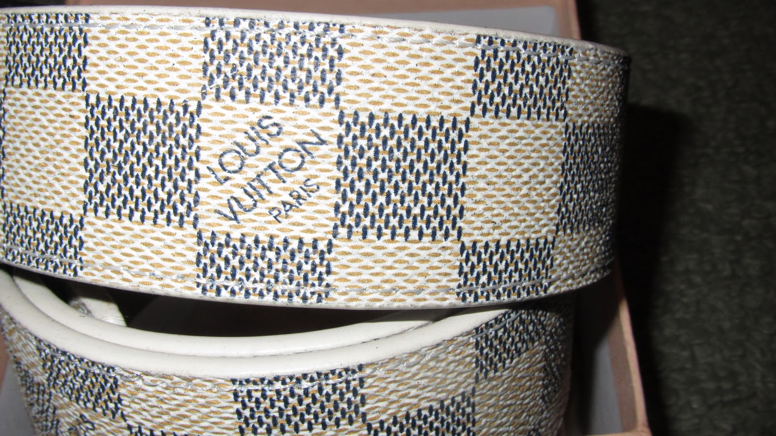 LV BELTS Replica Louis Vuitton Azure Damier With Black Buckle Belt
