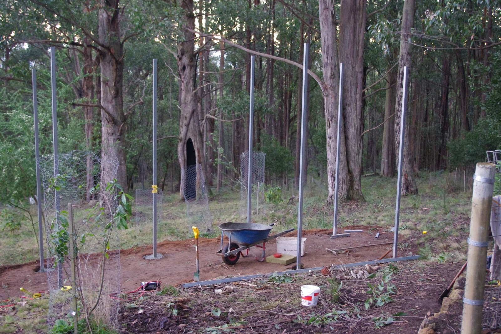 A hole for the steel post is about to be dug