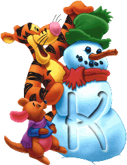 Abecedario de Tiger y Rito haciendo un Muñeco de Nieve.