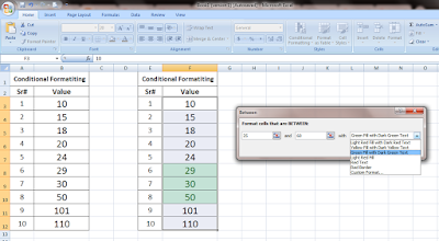 excel conditional formatting formula greater than and less than