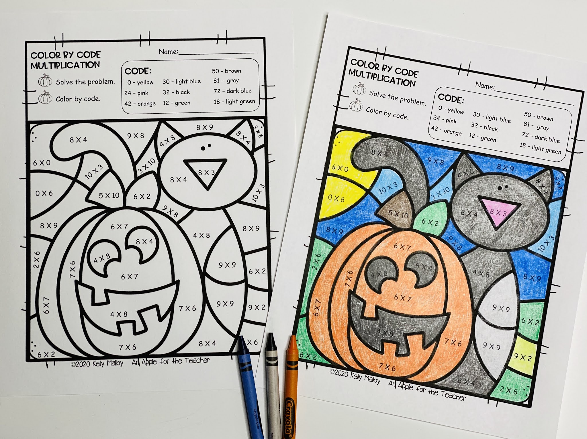 An Apple For The Teacher Halloween Color By Number Math Facts Practice