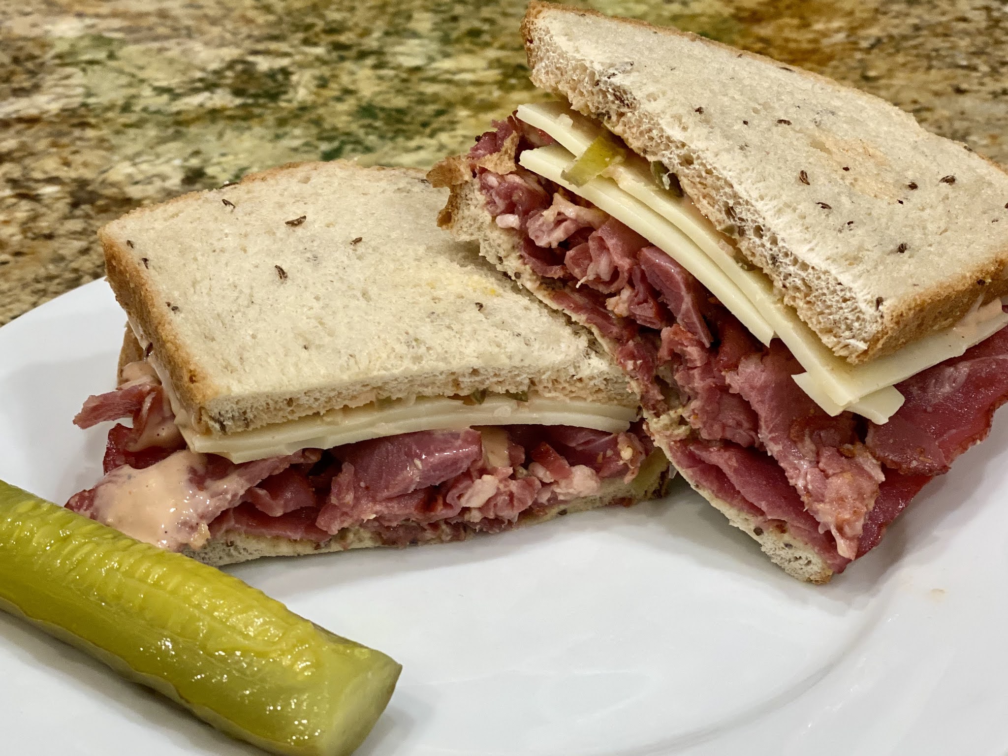 GREAT EATS HAWAII PASTRAMI AND SWISS CHEESE SANDWICH