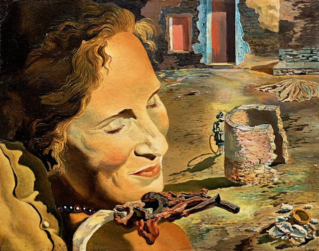 Сальвадор Дали - Портрет Гала с двумя ягнятами, находящимися в равновесии на ее плече. 1934
