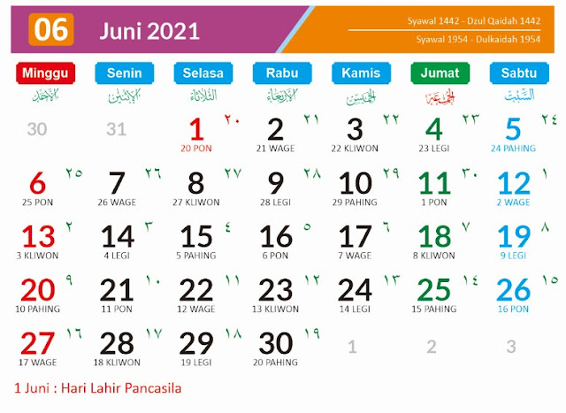 Kalender 2021 Bulan Juni