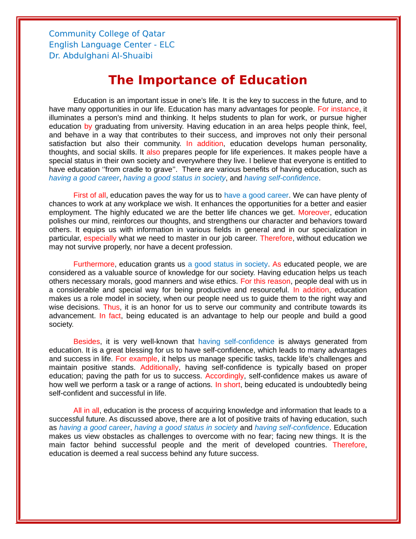 essay purpose of education
