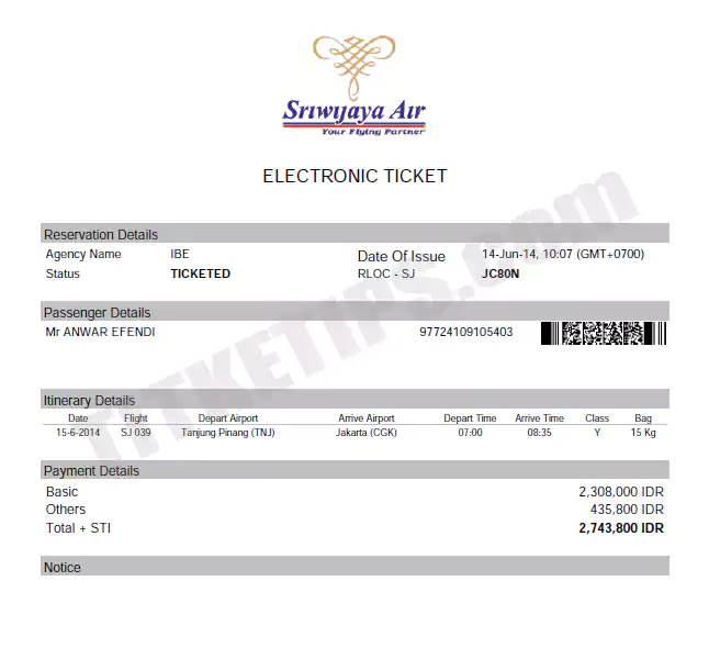 Contoh Booking Tiket Kapal Terbang Untuk Print