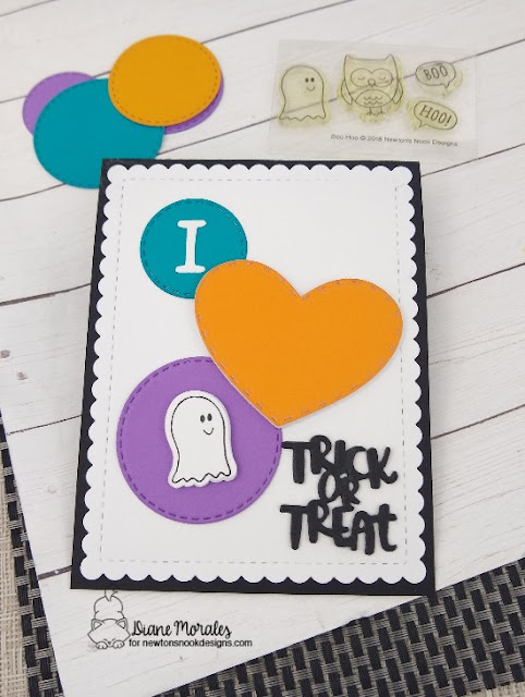 Trick or Treat by Diane features Boo Hoo, Halloween Trio, Darling Hearts, Square Die, Frames & Flags, and Circle Frames by Newton's Nook Designs; #newtonsnook