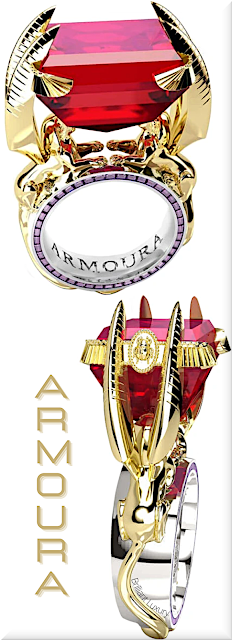 ♦Armoura Sphinx ring in 18k white and yellow gold with ruby amethysts and diamonds #jewelry #armoura #brilliantluxury ♦Armoura Sphinx ring in 18k white and yellow gold with ruby amethysts and diamonds #jewelry #armoura #brilliantluxury