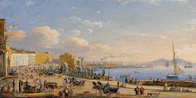 The Naples waterfront, as depicted in an 18th century view  towards Santa Lucia and Castel dell'Ovo