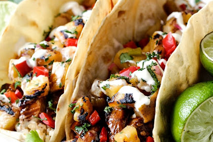 TERIYAKI CHICKEN TACOS WITH GRILLED PINEAPPLE PEAR SALSA
