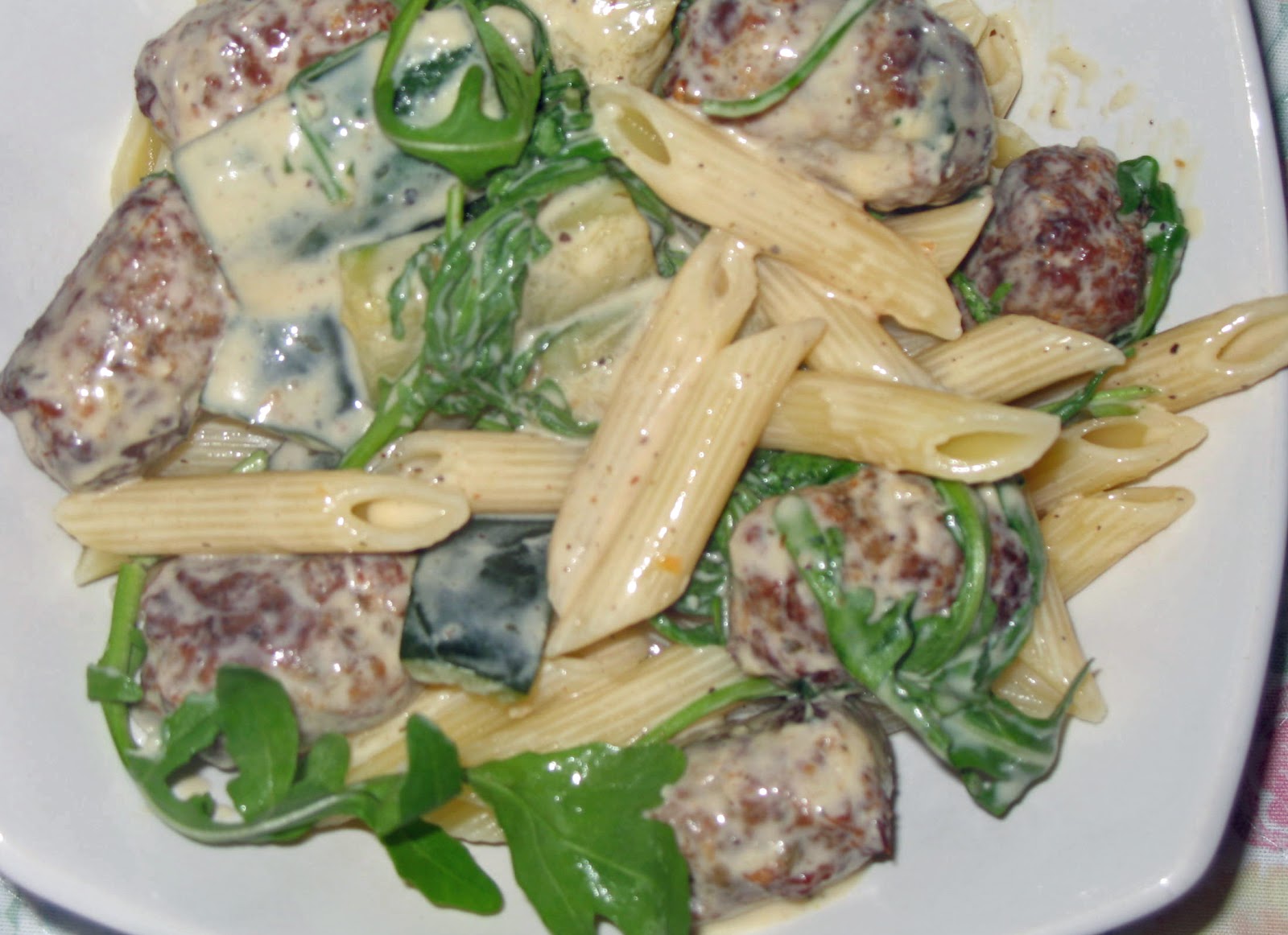 The Happy Housewife Creamy Courgette Pasta with Sausage Meatballs