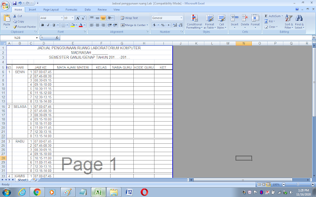 Contoh jadwal penggunaan ruang laboratorium komputer