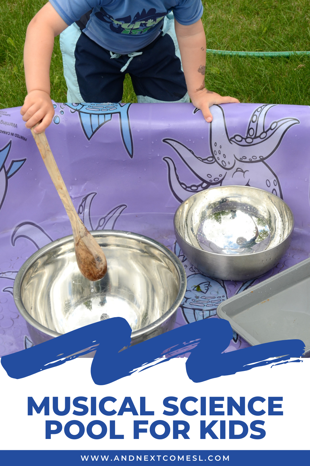 Your kids will love this musical science pool activity - it's such a fun outdoor music science experiment for toddlers and preschoolers!