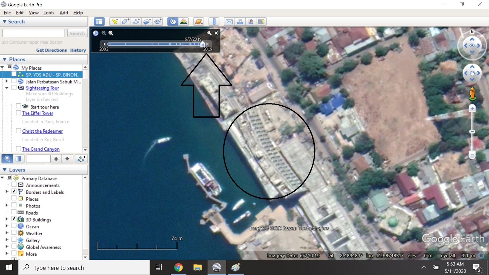 Look at past history using Historical Imagery Google Earth