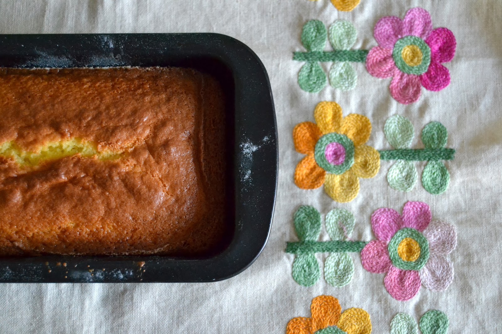 cross section of soft lemon plumcake