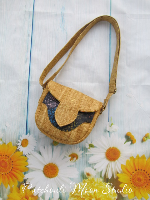 Patchouli Moon Studio~ Dollie Mini Cross Body Bag in Painted Fabric & Cork-Look Fabric