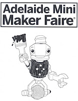 Adelaide Mini Maker Faire logo as a line drawing on the front cover of the event programme
