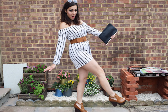 What Cat Wore | Bardot Striped Playsuit