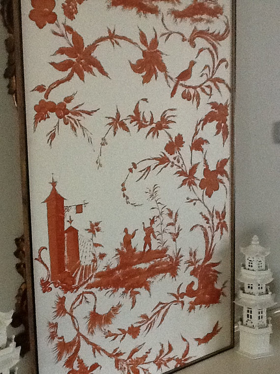 Chinoiserie Chic: Tangerine Chinoiserie Framed Panel High/Low