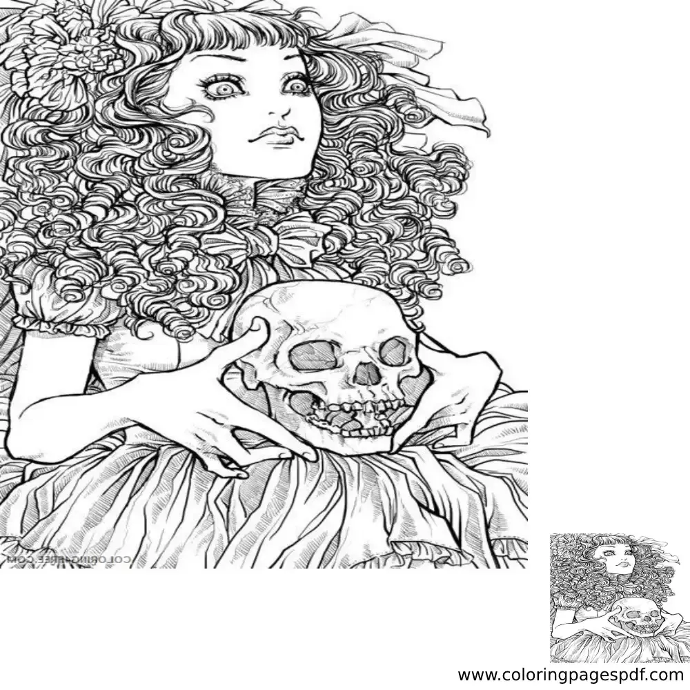 Coloring Page Of A Scary Girl With A Skull