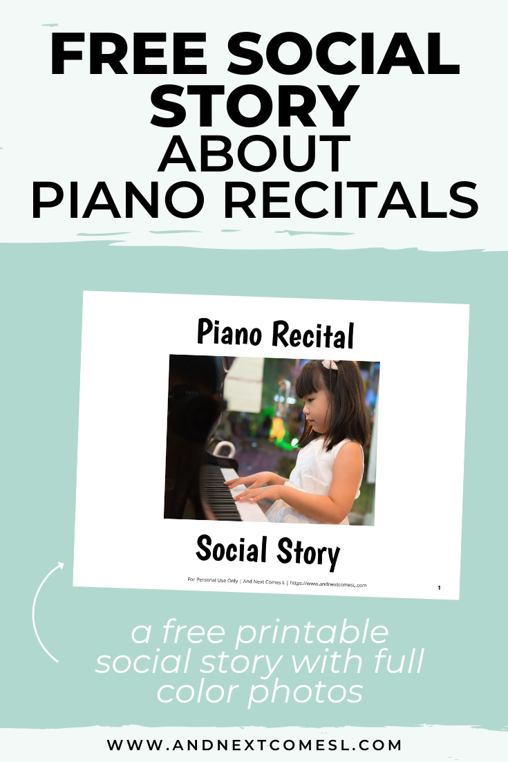 Free printable social story for kids with autism about piano recitals