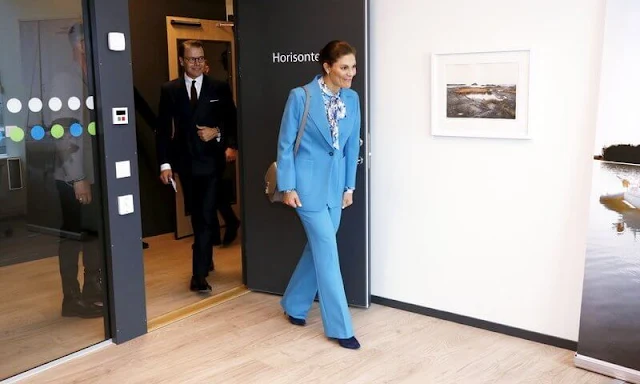 Crown Princess Victoria wore a new royal blue suit. The Princess wore a rose-garden print blouse by Camilla Thulin