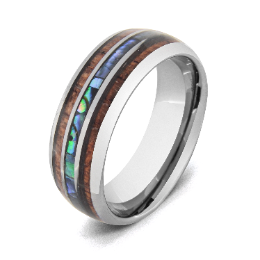 Iridescent silver tungsten ring