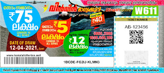 Kerala Lotteries Results 12-04-2021 Win Win W-611 Lottery Result