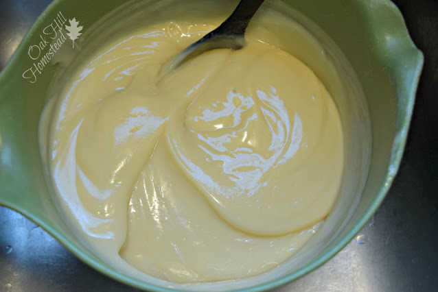 A bowl of soap batter that has reached trace.