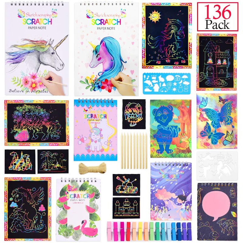 AMAZON 40 OFF Rainbow Unicorn Scratch Art Set, 136 Pcs