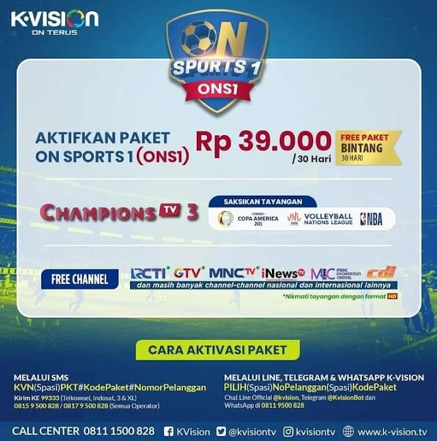 KVISION Paket On Sport 1 ONS 1 Channel Champions TV 3 Piala Copa