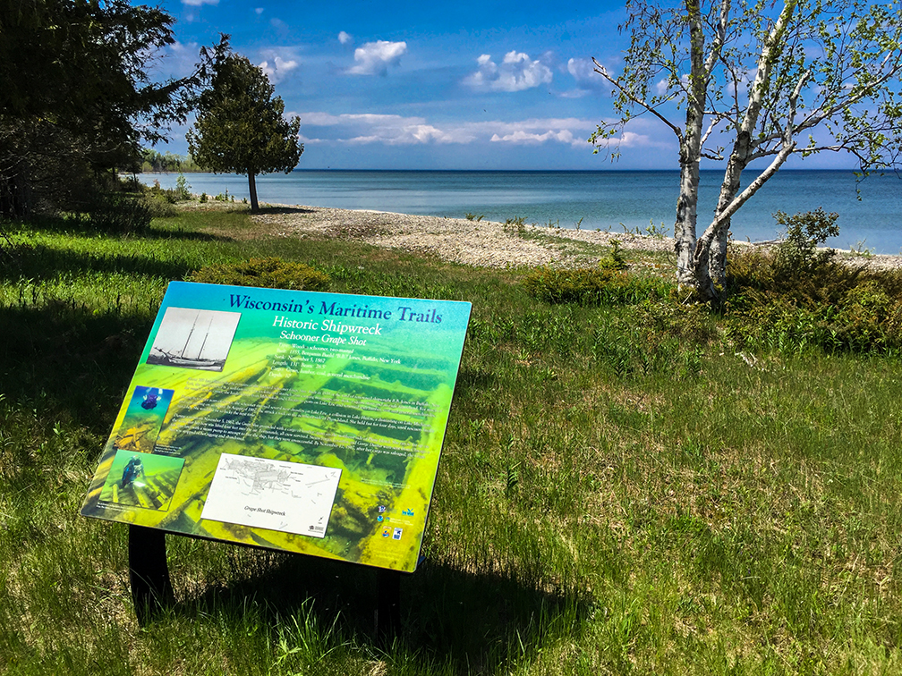 Interpretative Sign for the Grape Shot Shipwreck at Plum Island in Door County WI