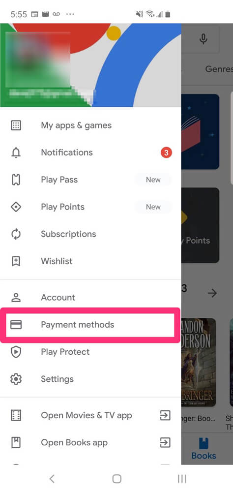 كيفية إزالة بطاقة الائتمان من متجر جوجل بلاي طرق الدفع (Payment Methods)