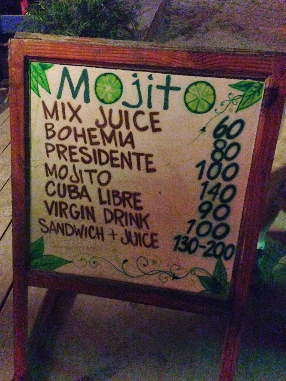 mojito drink menu cabarete