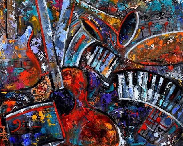 Debra Hurd Original Paintings AND Jazz Art Abstract Music Painting Art Musical Instruments