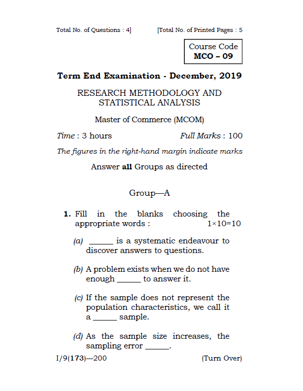 research methodology question paper 2019