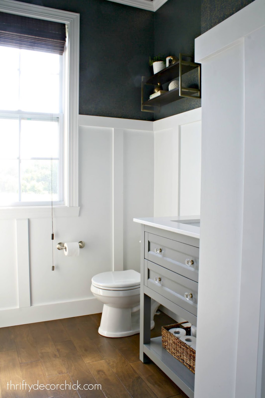 Powder room board and batten and wallpaper