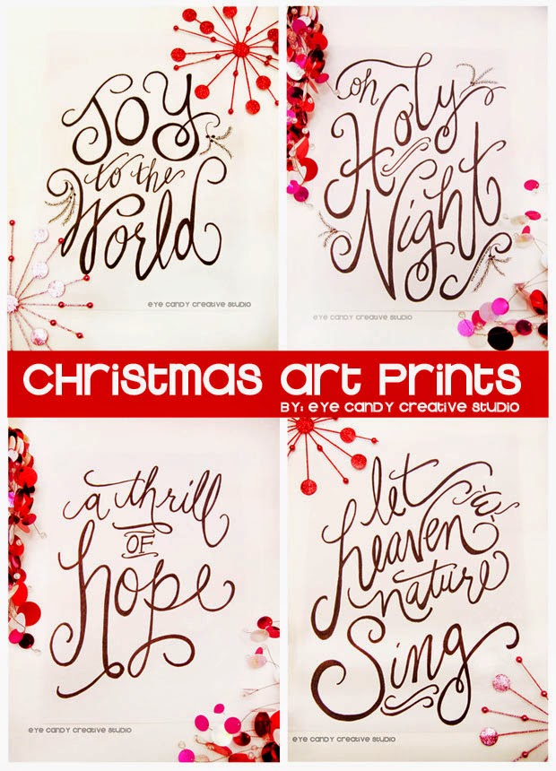 joy to the world art print, oh holy night art print, a thrill of hope, let heaven and nature sing, christmas art prints, hand lettered art prints