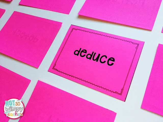 This memory game requires students to pair vocabulary words with their definitions, taking turns flipping two cards at a time.