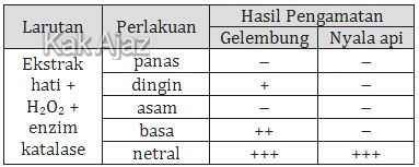 Tabel pengamatan percobaan enzim katalase Tabel pengamatan percobaan enzim katalase, soal Biologi SMA UN 2014 No. 24