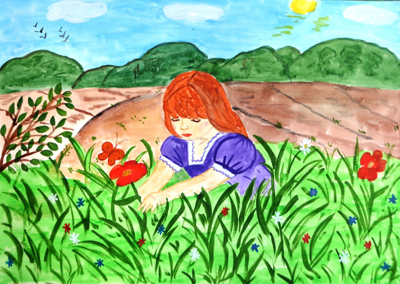 Девочка на лугу рисунок. Куклы рисунок на лугу. Рисунок в зеленой одежде на лугу мальчик. Девочка в поле нарисовать. Урок чтения 2 класс блок на лугу