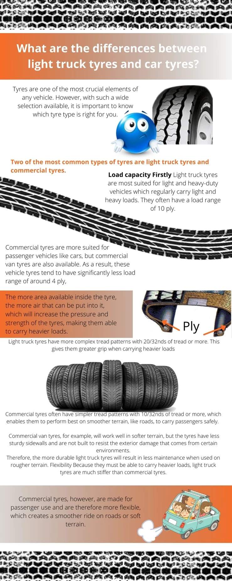 What are the differences between light truck tyres and car tyres