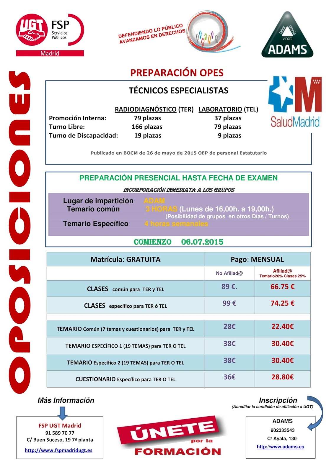 UGT MARAÑON Curso preparación OPE SERMAS Personal Estatutario